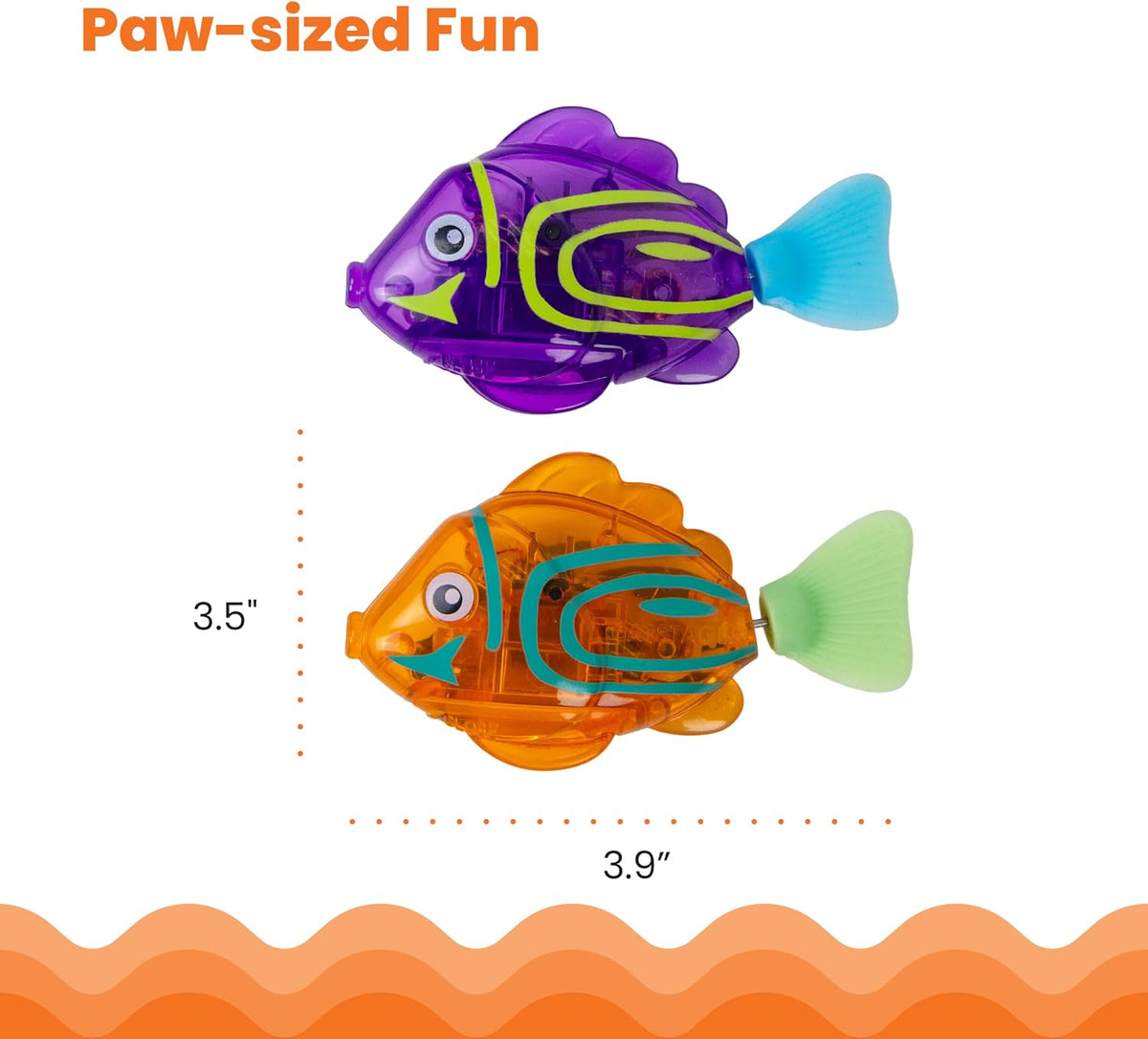 Catstages interactive electronic fish demonstrating the secure battery compartment area.