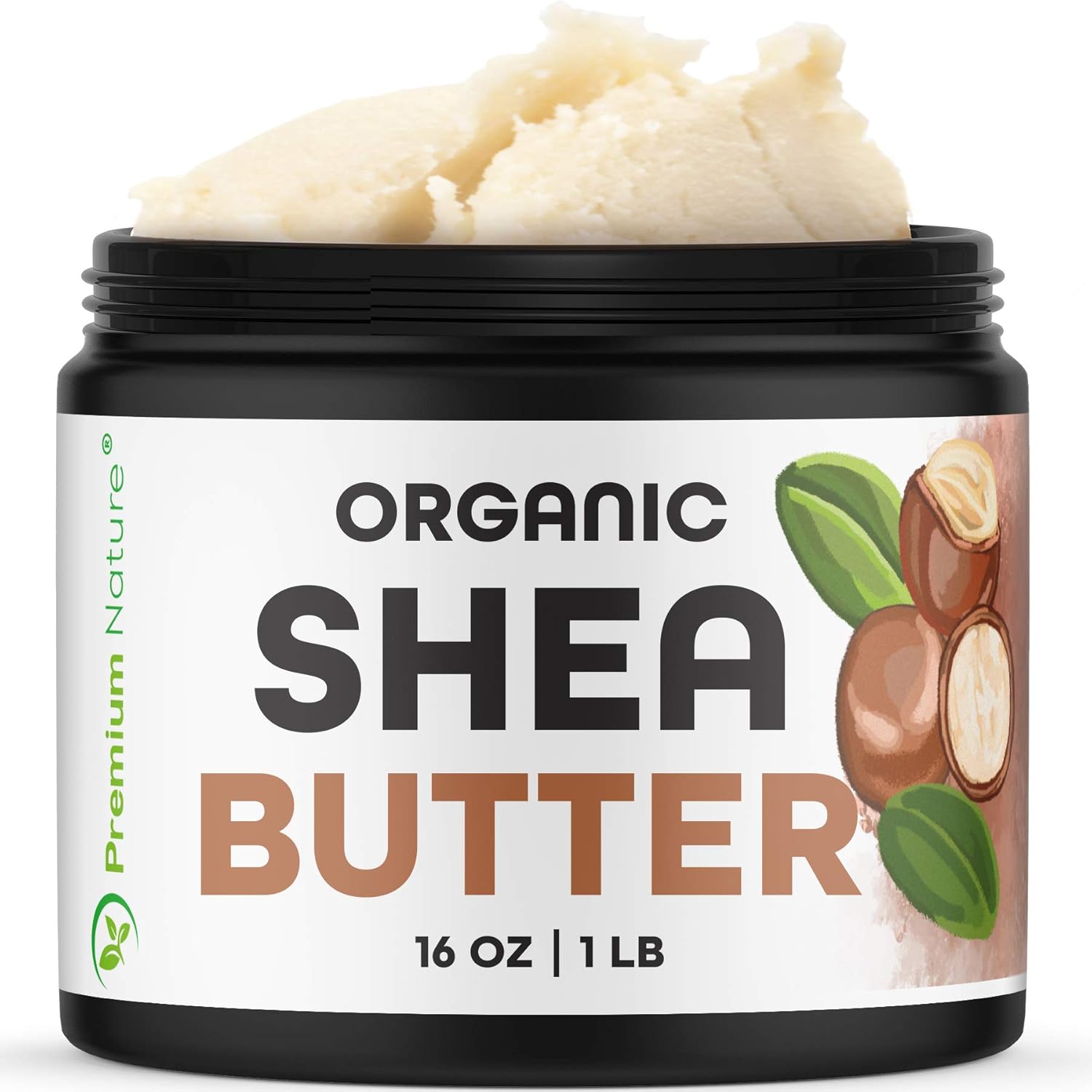 Premium Nature raw organic shea butter 16 ounces front view