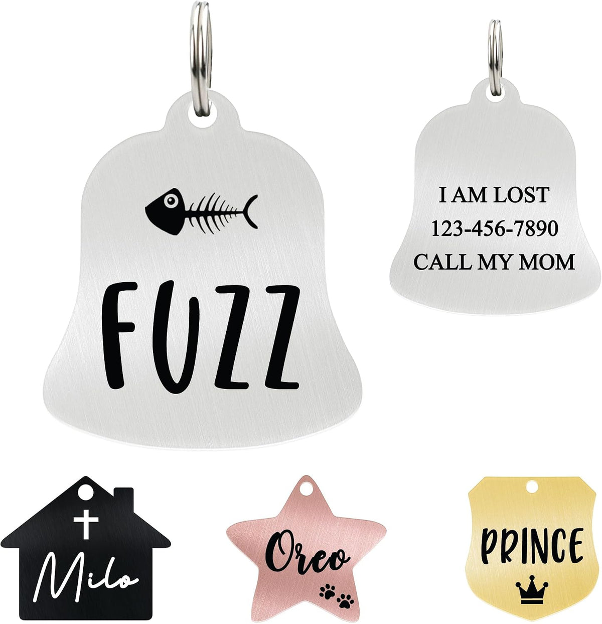 Ultra Joys Cat ID Tag Personalized Pet Tags, Durable Stainless Steel Small Pet Mini Dog Cat Tag Lightweight - Fish Tag in Silver - Image 13