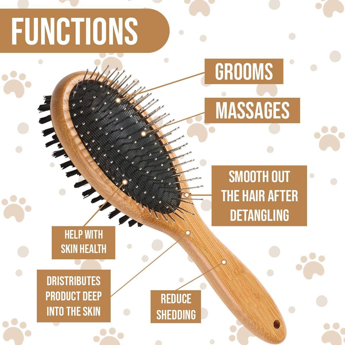 Removing undercoat shedding from long hair dogs with a bamboo brush