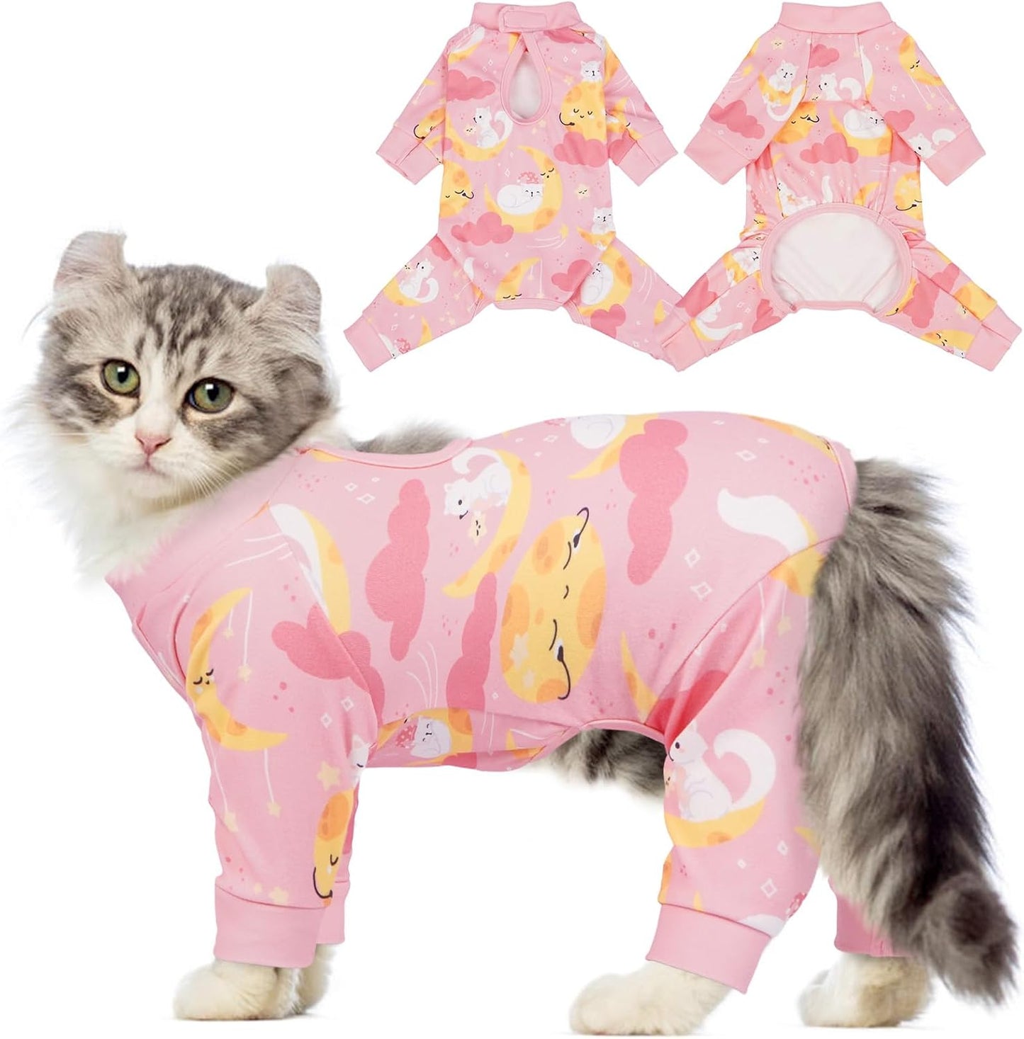 QBLEEV Cat Onesie for Cats After Surgery, Sticky Hair Cat Pajamas for Cats Only, Recovery Suit Shirt for Male Female, Full Body Long Sleeve Surgical Bodysuit, Stop Licking & Shedding - Image 9