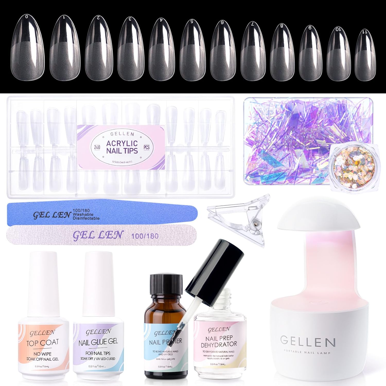 Gellen gel tips nail extension kit front view