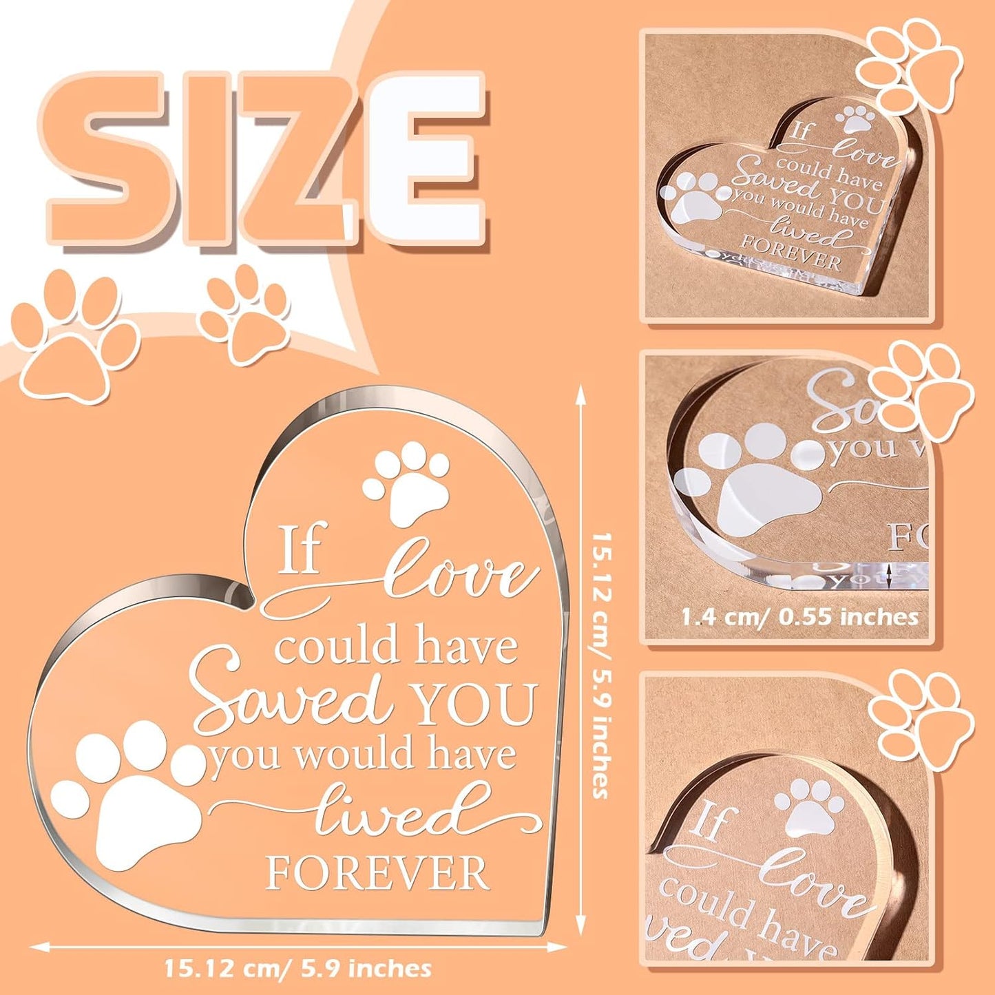 Side angle of the freestanding clear crystal pet loss sympathy keepsake.
