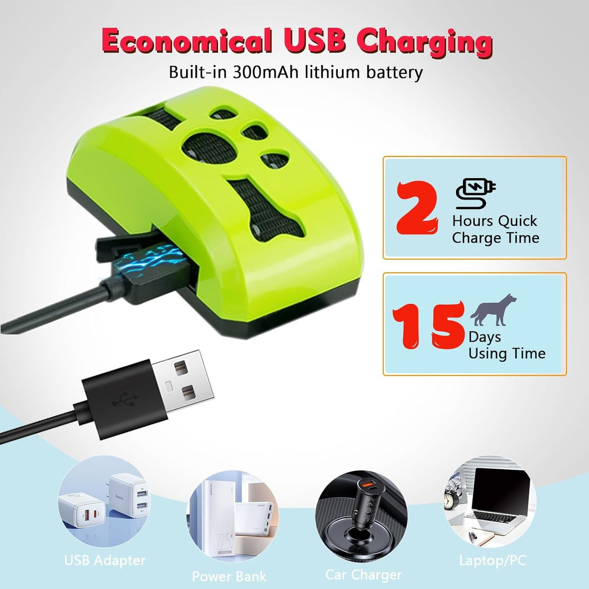 BXQ dog bark collar components and USB charging cable