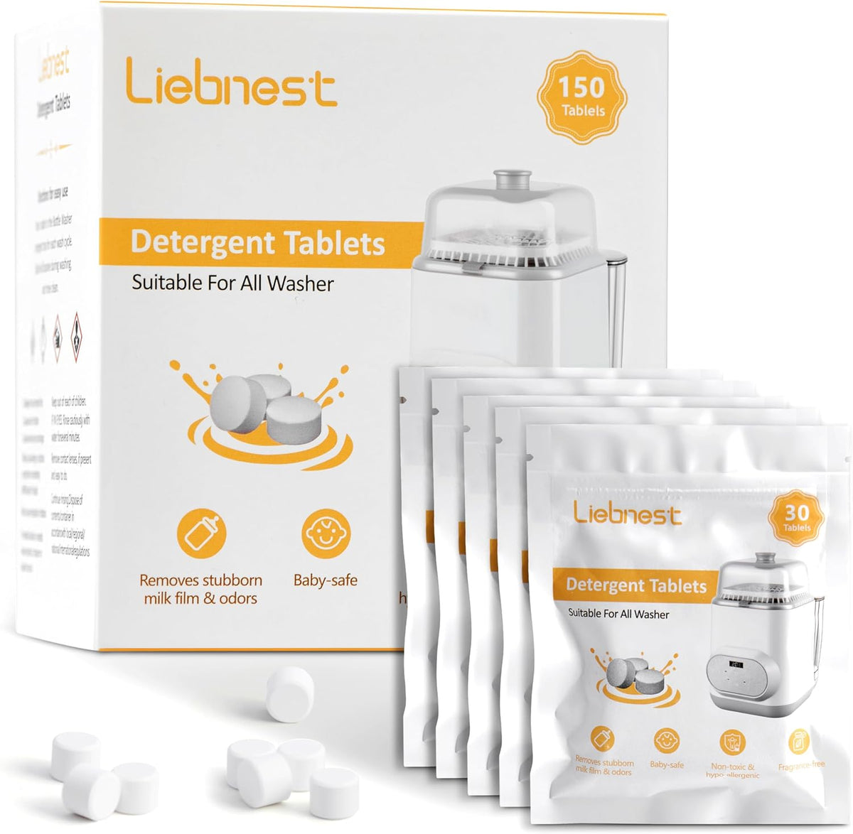Baby Bottle Washer Tablets - 150 Count, Safe & Residue-Free, Compatible with Momcozy, Baby Brezza, Grownsy, Papablic and All Other Brands - Image 1