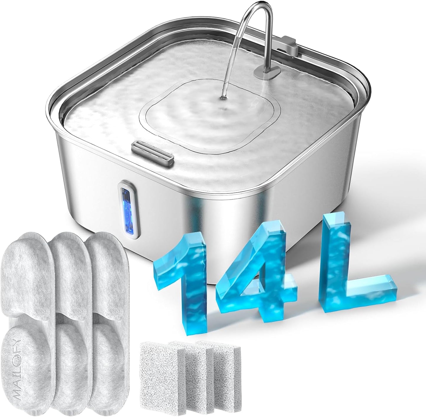 Large Dog Water Fountain 14L/3.7Gal, Stainless Steel Pet Fountain for Large Dogs and Multi-Pets Families, Visible Window & Extra Wide Drinking Area, Enlarges Capacity & Saves Space (with 7pcs Filters) - Image 10