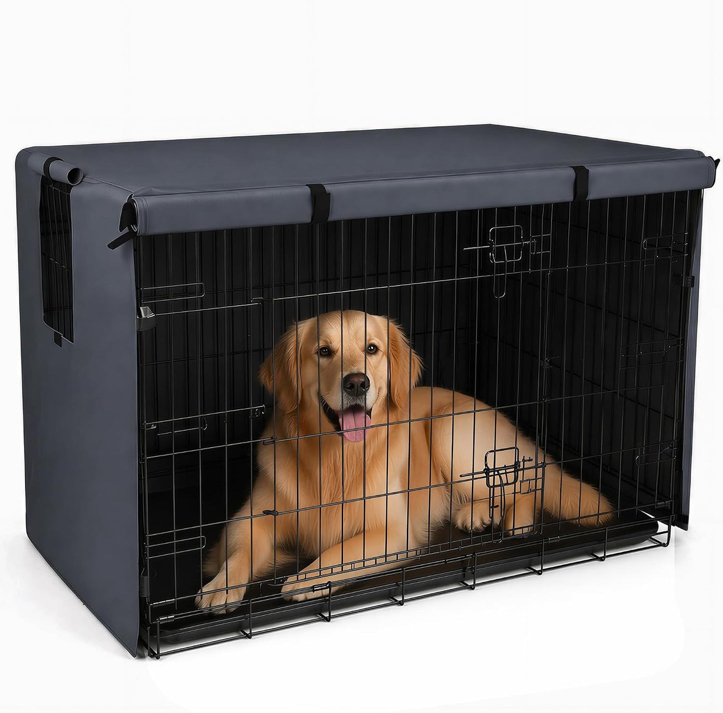 Pawise Dog Crate Cover,Heavy Duty Polyester Dog Kennel Cover for Wire Crates,Windproof & Waterproof Sunshade with Double Door & Roll-Up Windows, Machine Washable,Indoor & Outdoor Use (Grey 42 Inch) - Image 10