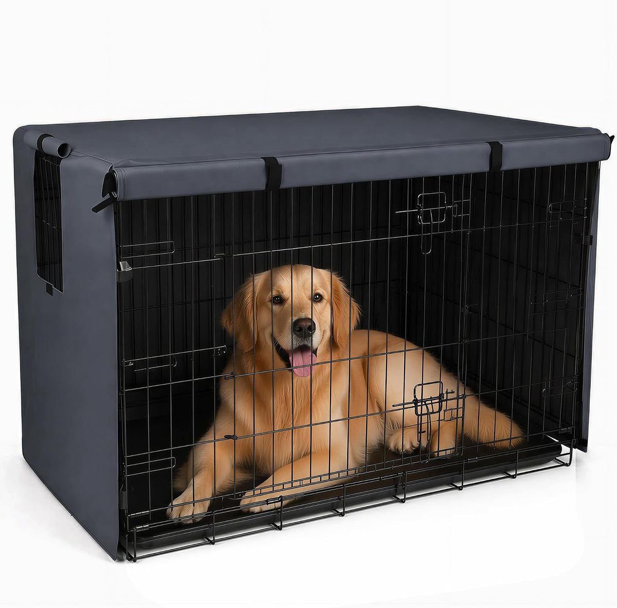 Pawise Dog Crate Cover,Heavy Duty Polyester Dog Kennel Cover for Wire Crates,Windproof & Waterproof Sunshade with Double Door & Roll-Up Windows, Machine Washable,Indoor & Outdoor Use (Grey 42 Inch) - Image 10
