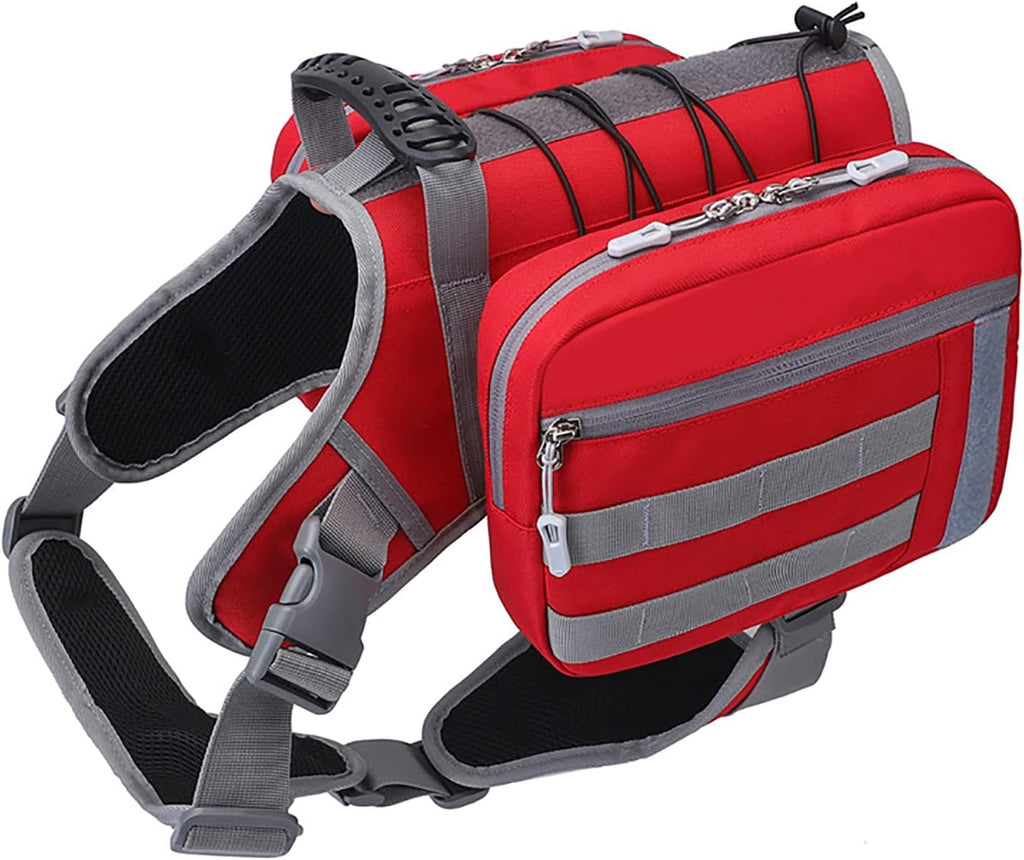 Detailed shot of heavy duty buckles and scratch resistant fabric on camo dog backpack
