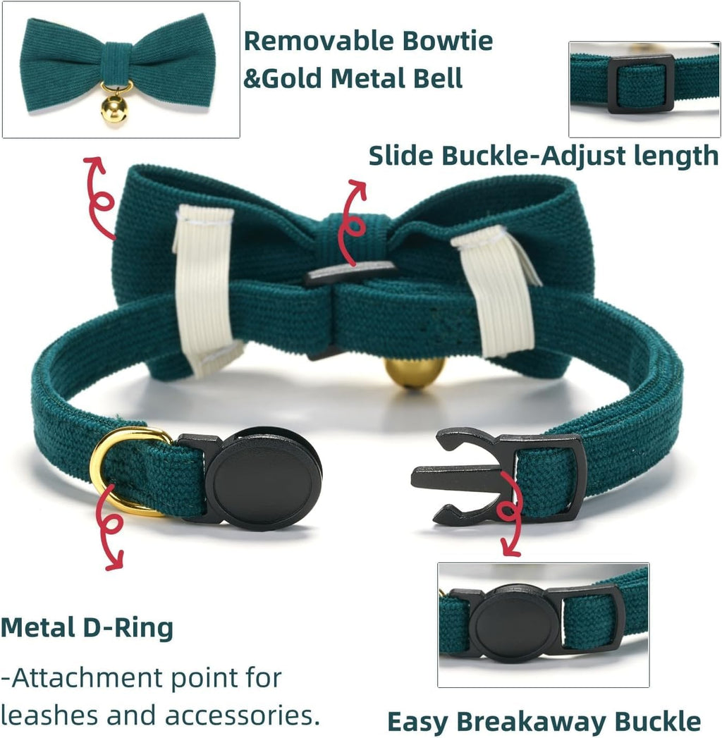 Ewinoom adjustable kitten collar in vibrant orange featuring the soft stitched corduroy texture and silver bell.