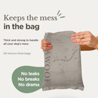 Unscented leak proof dog poo bags flat bottom design size comparison.