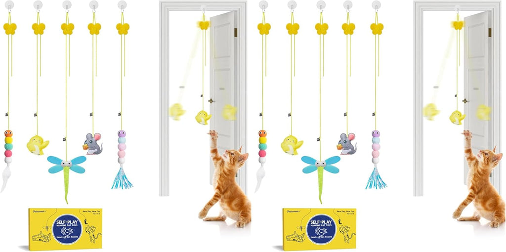 Demonstration of the height adjusting knot system on the durable elastic kitten exercise string.