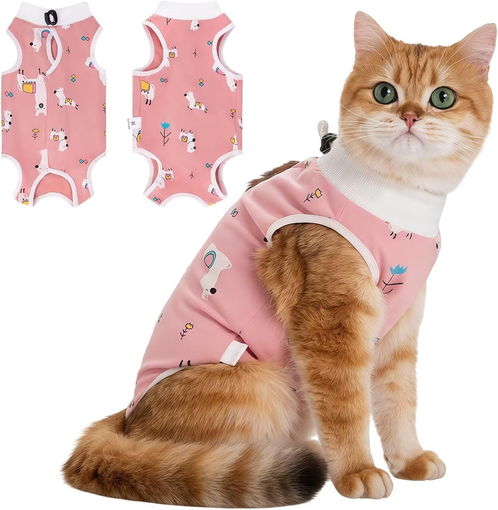 Cat Spay Recovery Suits Breathable Cotton Cats Surgery Clothes for After Surgical Abdominal Wound Skin Diseases Kitten Bodysuit for Female Cat Post Onesie Outfits Anti Licking, Pink (M) - Image 11