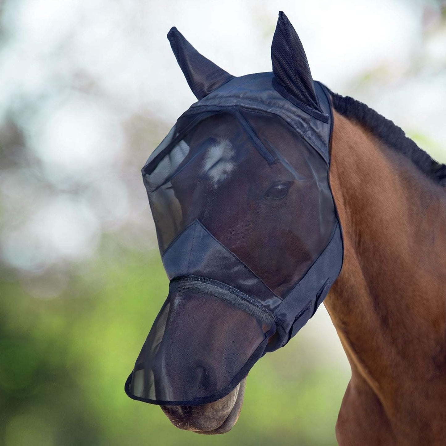 Harrison Howard CareMaster Horse Fly Mask Large Eye Space Long Nose with Ears Full Face Black Large Full Size - Image 14