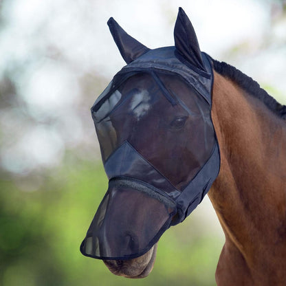 Harrison Howard CareMaster Horse Fly Mask Large Eye Space Long Nose with Ears Full Face Black Large Full Size - Image 14