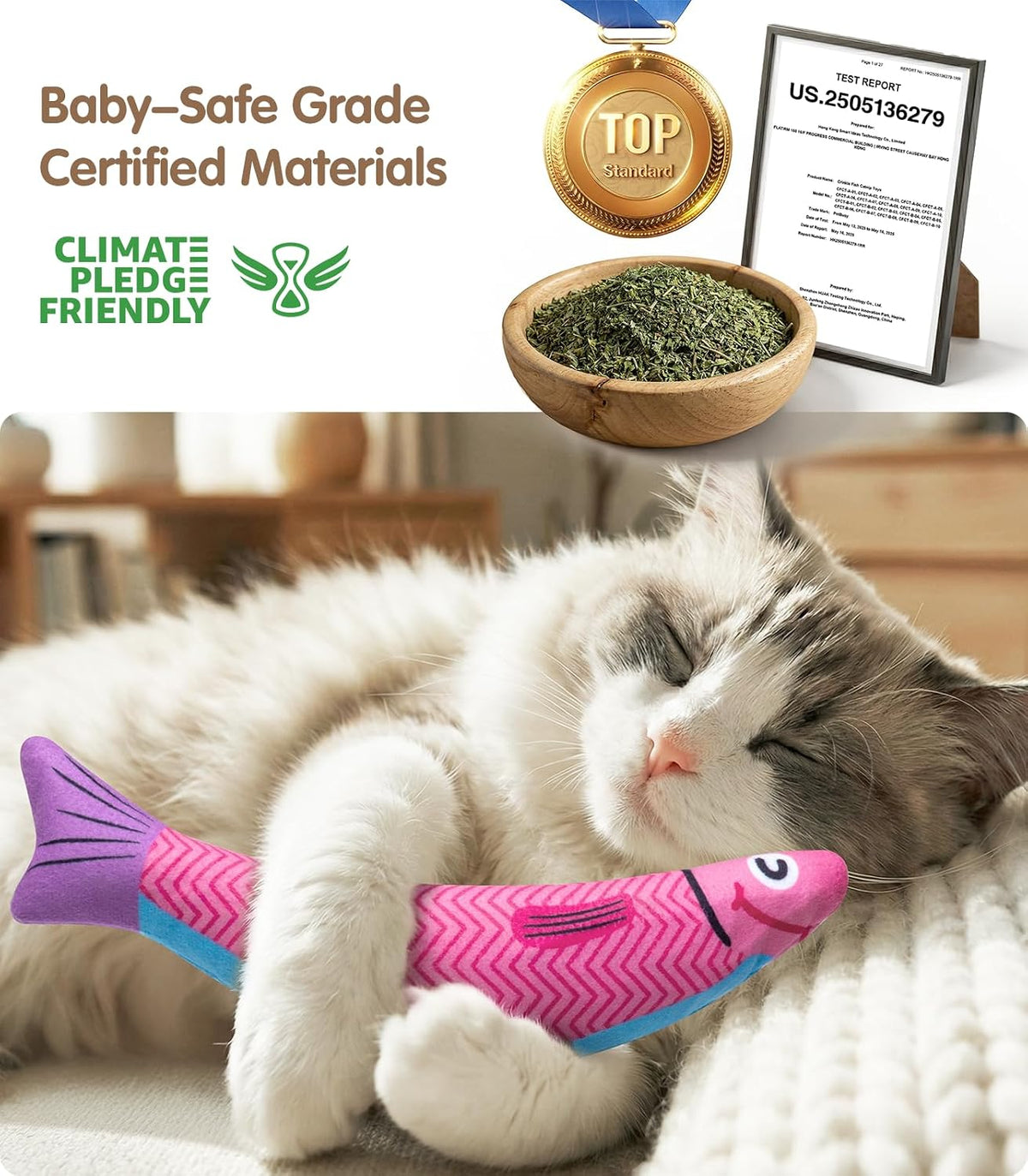 PetBusy Cat Toys with[5000mg A+Natural Catnip &Silvervine] [Baby Grade] Interactive Soft Chew Kicker Cat Toys for Indoor Cats & Kittens, [Crinkle &Bell] Fish Sound Toy, Drives Bored Cat Crazy with Fun - Image 9