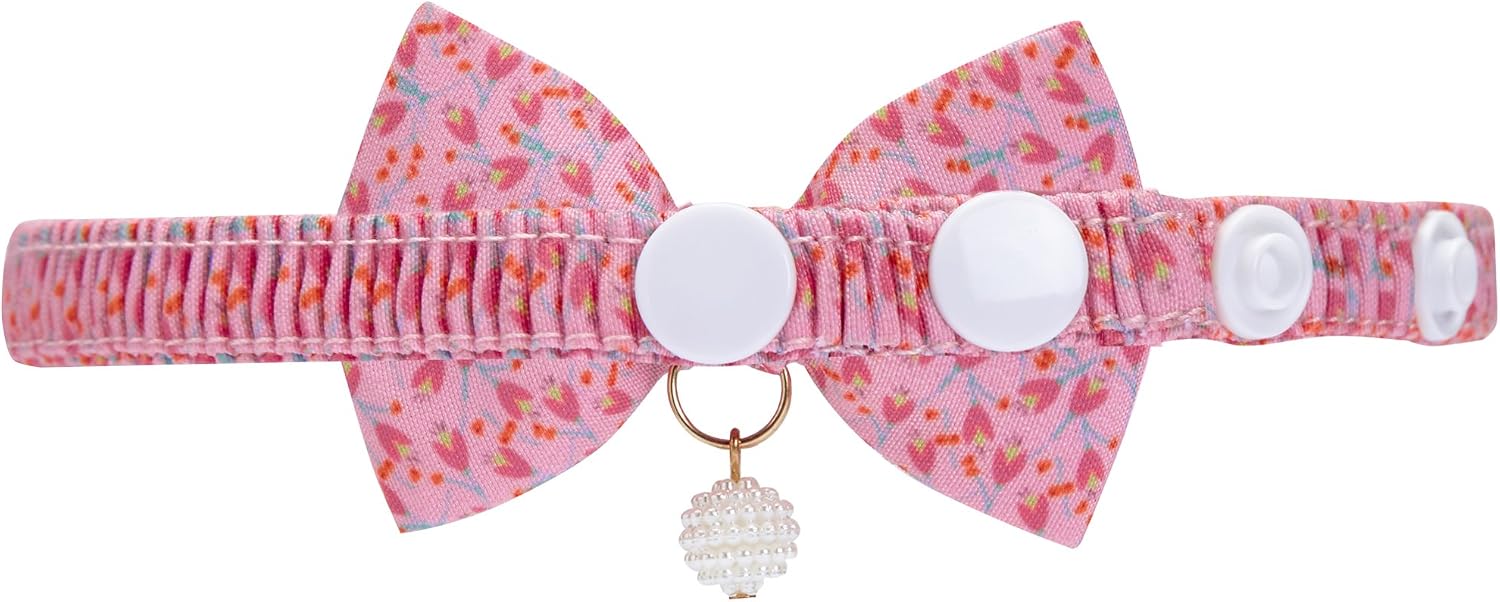 Blueberry Pet cat collar with handmade bowtie and pearl charm