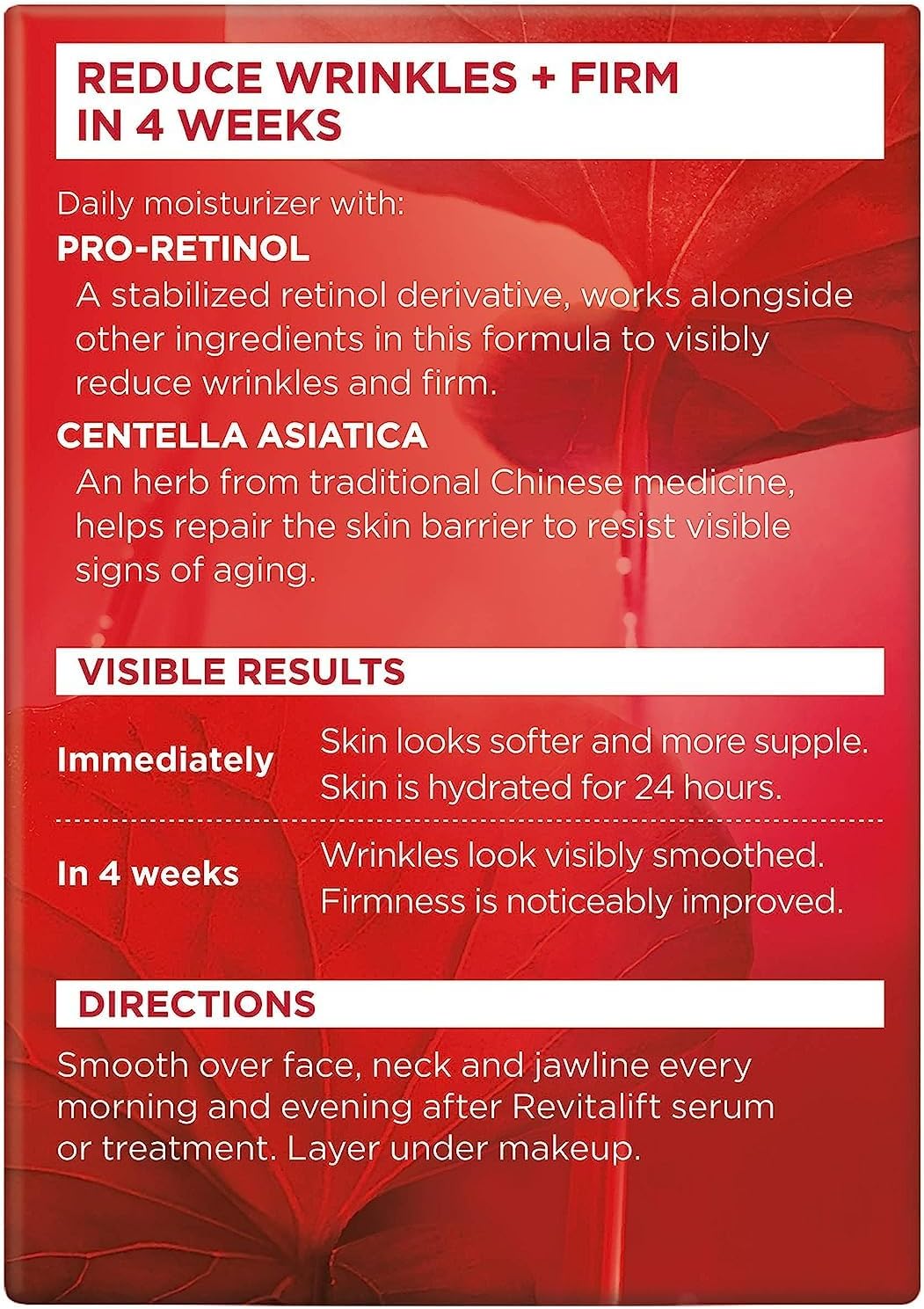L'Oreal Paris Revitalift face and neck firming cream ingredient details side view