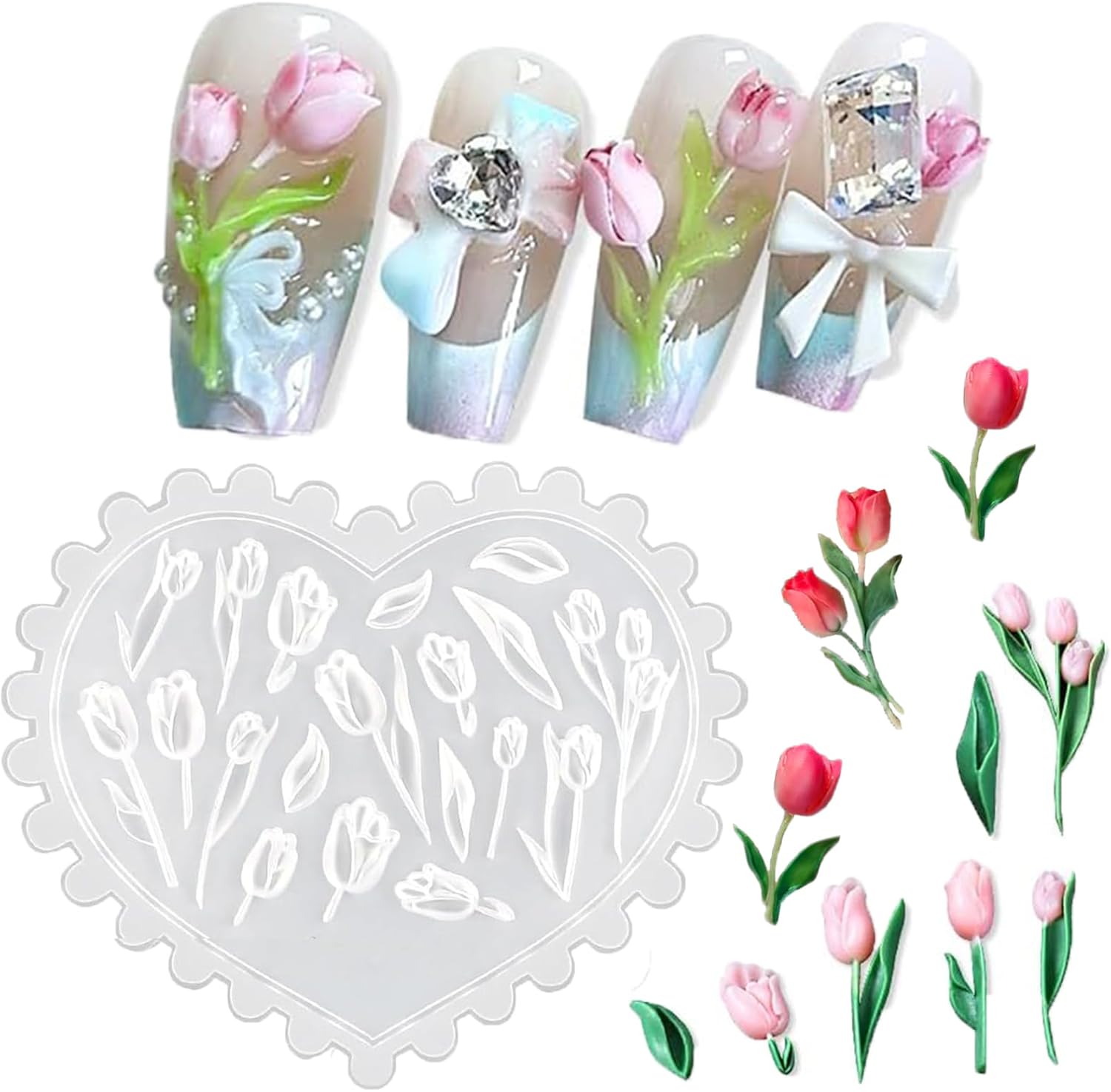 Lifoost tulip flowers silicone mold 3D nail art tool front view