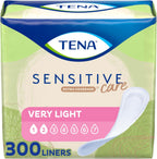 TENA Sensitive Care Panty Liners 300 count box front view showing extra coverage bladder control protection.
