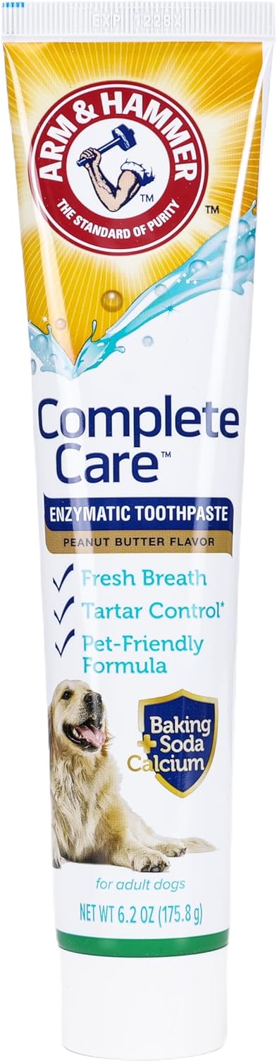 Arm and Hammer peanut butter dog toothpaste tube showing ingredients