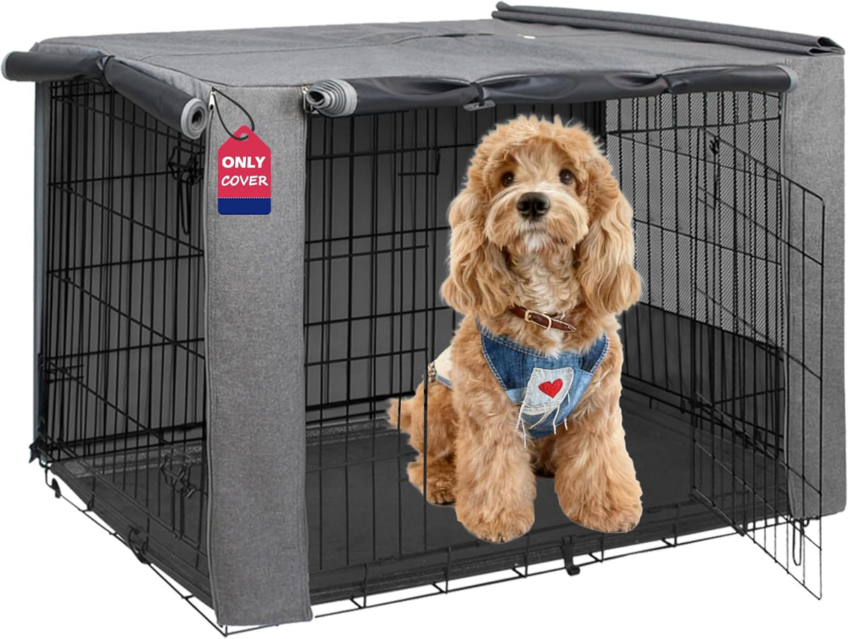 HiCaptain Dog Crate Cover 36.0" L x 23.0" W x 25.0" H with Breathable Mesh, Heavy Duty Kennel Cover, Dual Zippered Panels, Windproof Waterproof(Beige) - Image 10