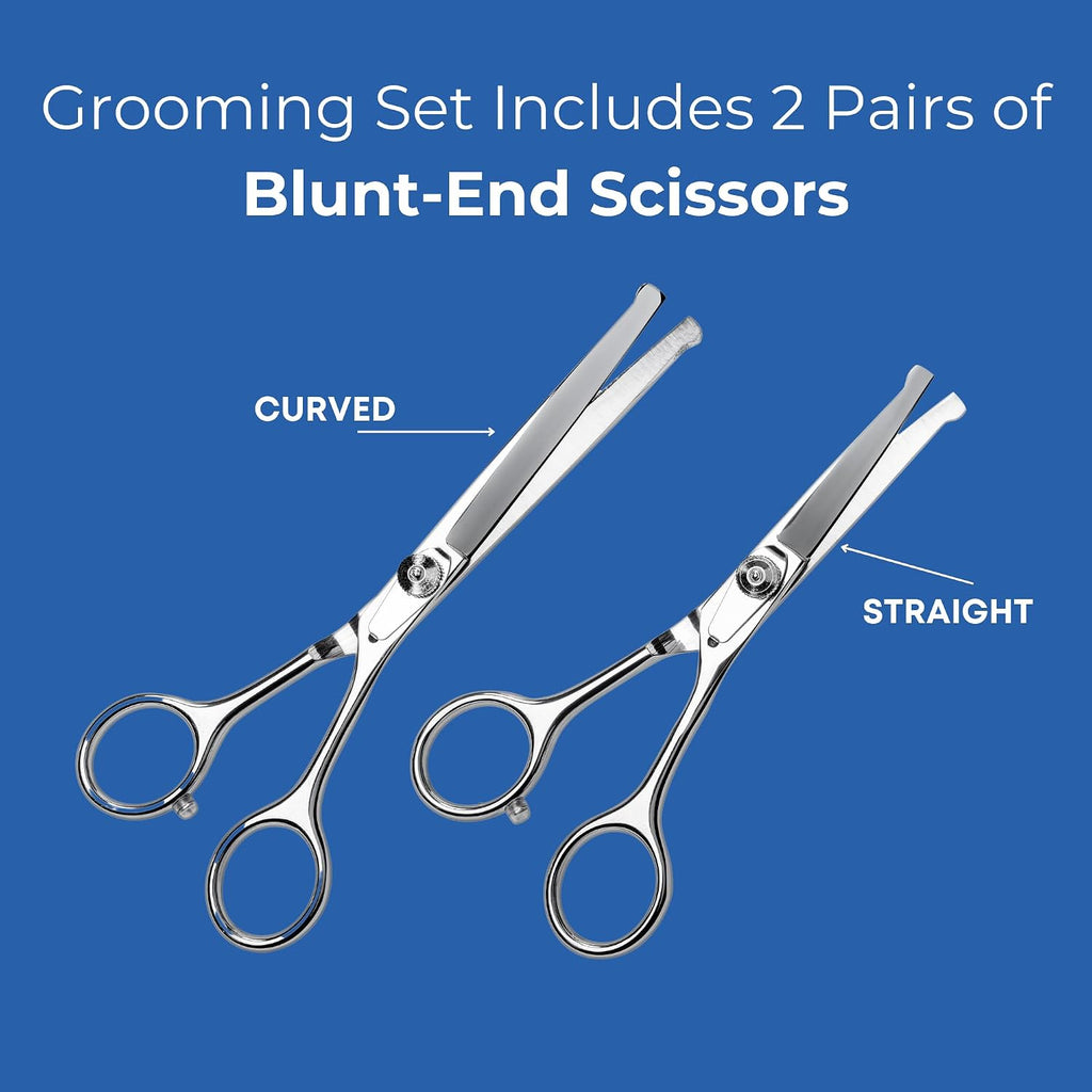 Blunt rounded safety tips on Freshly Bailey dog grooming scissors