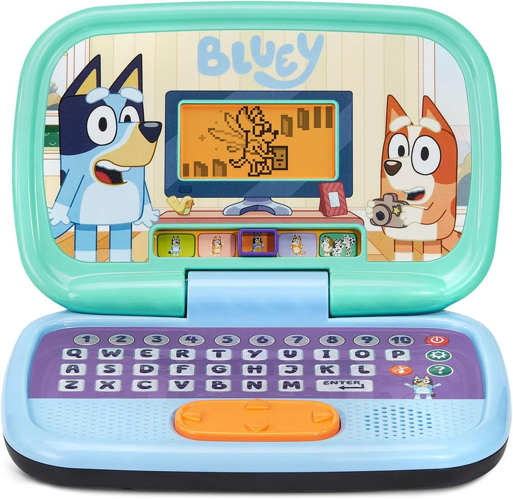 Vtech Bluey Game Time Laptop front view open showing the keyboard and screen