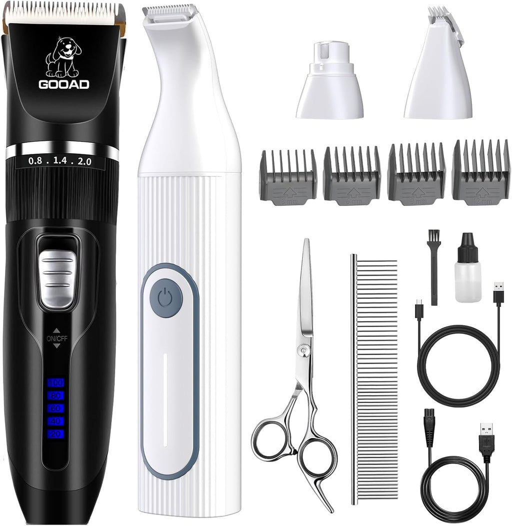 Professional home pet grooming set for small and large dogs showing detachable blades