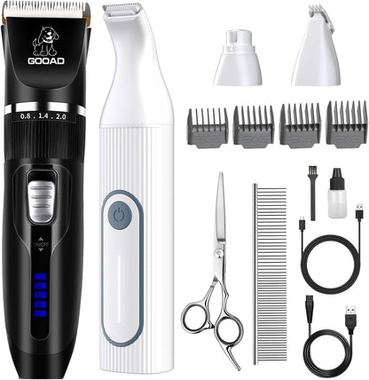 Professional home pet grooming set for small and large dogs showing detachable blades