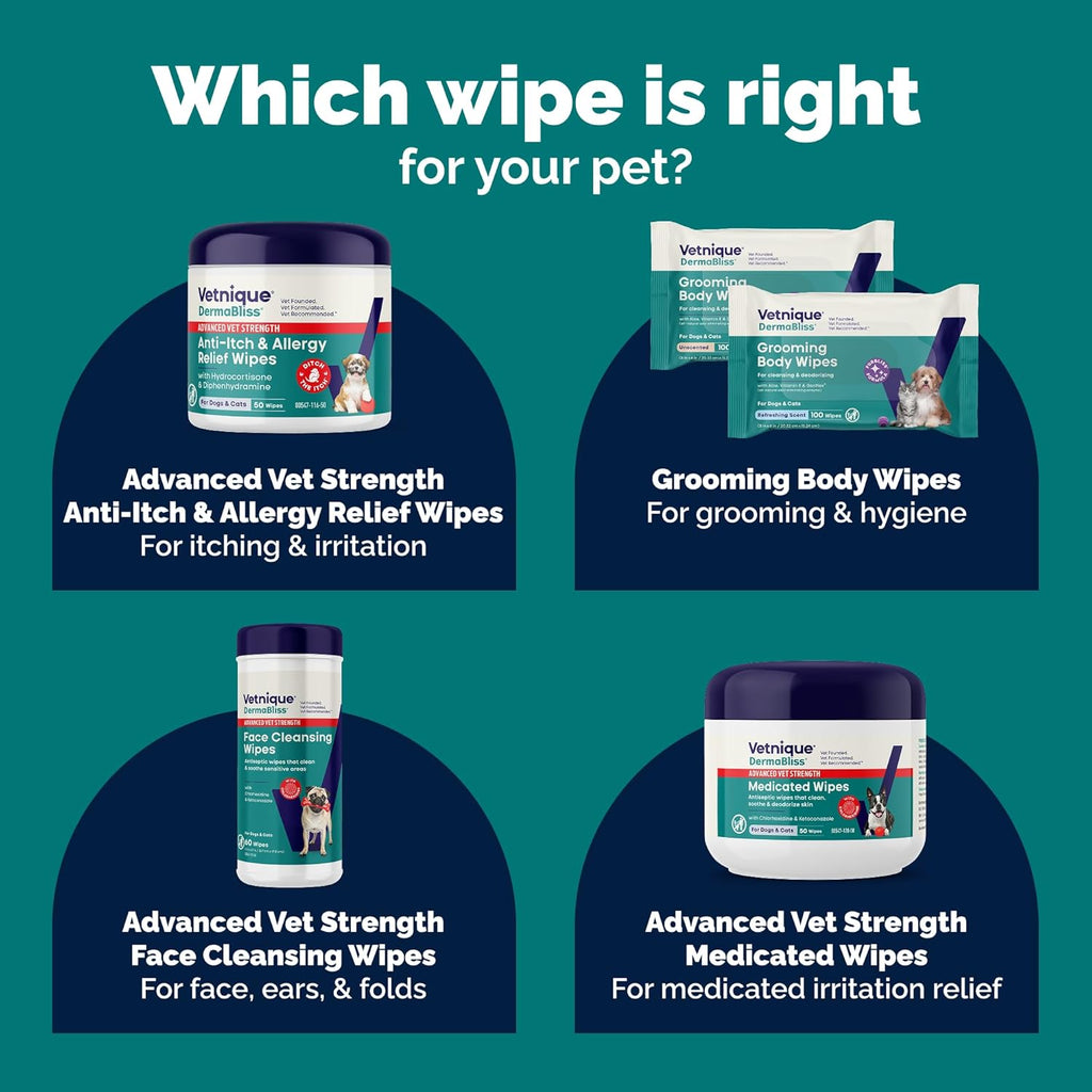Vetnique antibacterial and antifungal wipes for dogs and cats treating hot spots.