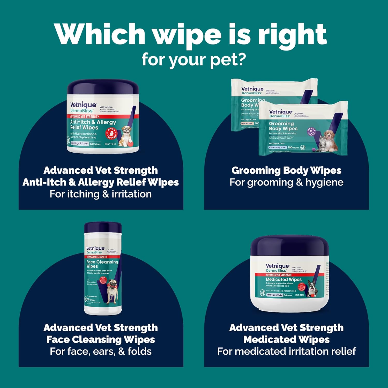 Vetnique antibacterial and antifungal wipes for dogs and cats treating hot spots.