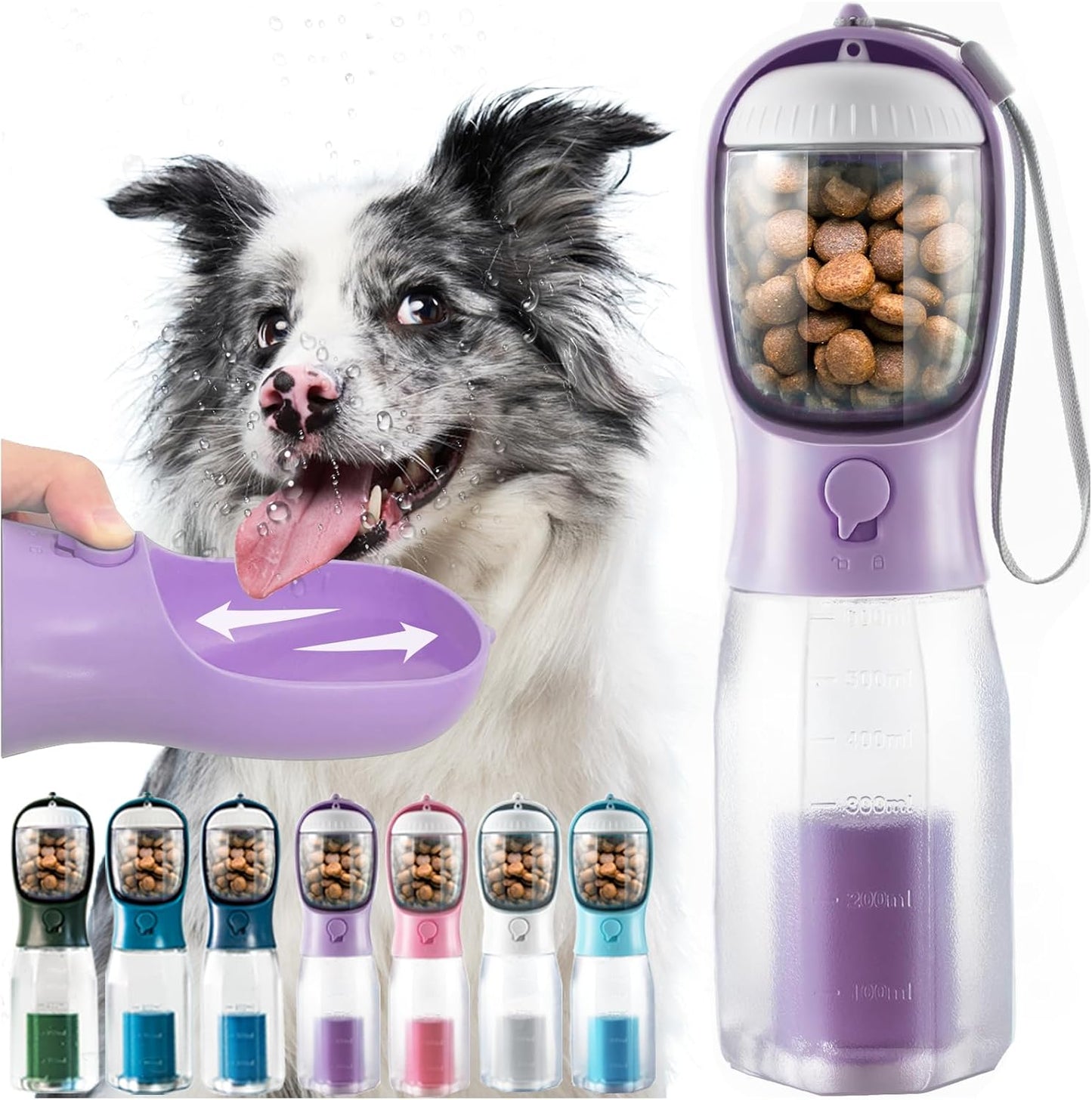 Portable Water Bottle for Small Dogs, 3 in 1 Animal Pet Travel Bowl Dispenser with Food Treat Container & Poop Bag Holder, Summer Hiking Walking Accessories for Puppy On The Go - Pink, 10oz - Image 10
