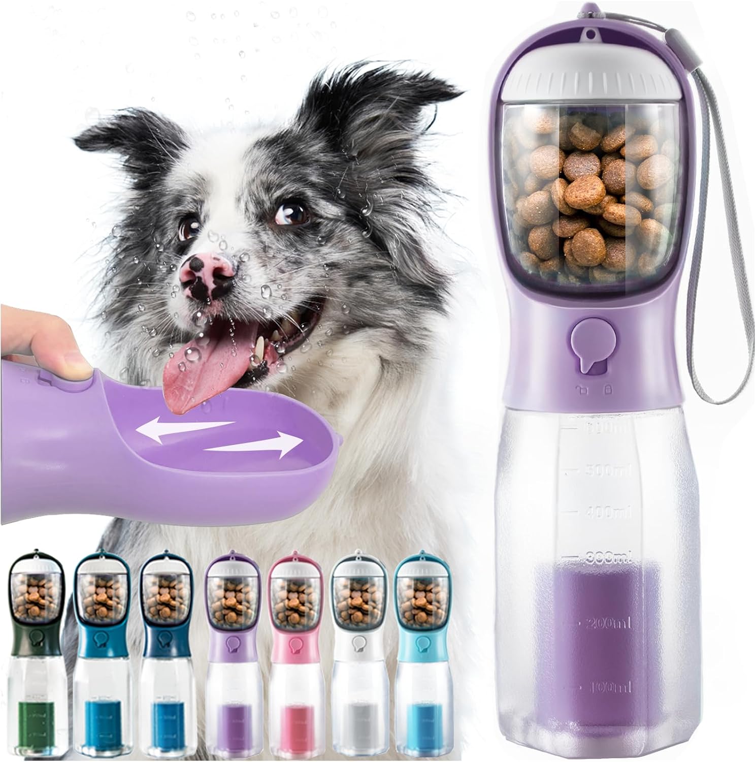 Portable Water Bottle for Small Dogs, 3 in 1 Animal Pet Travel Bowl Dispenser with Food Treat Container & Poop Bag Holder, Summer Hiking Walking Accessories for Puppy On The Go - Pink, 10oz - Image 10