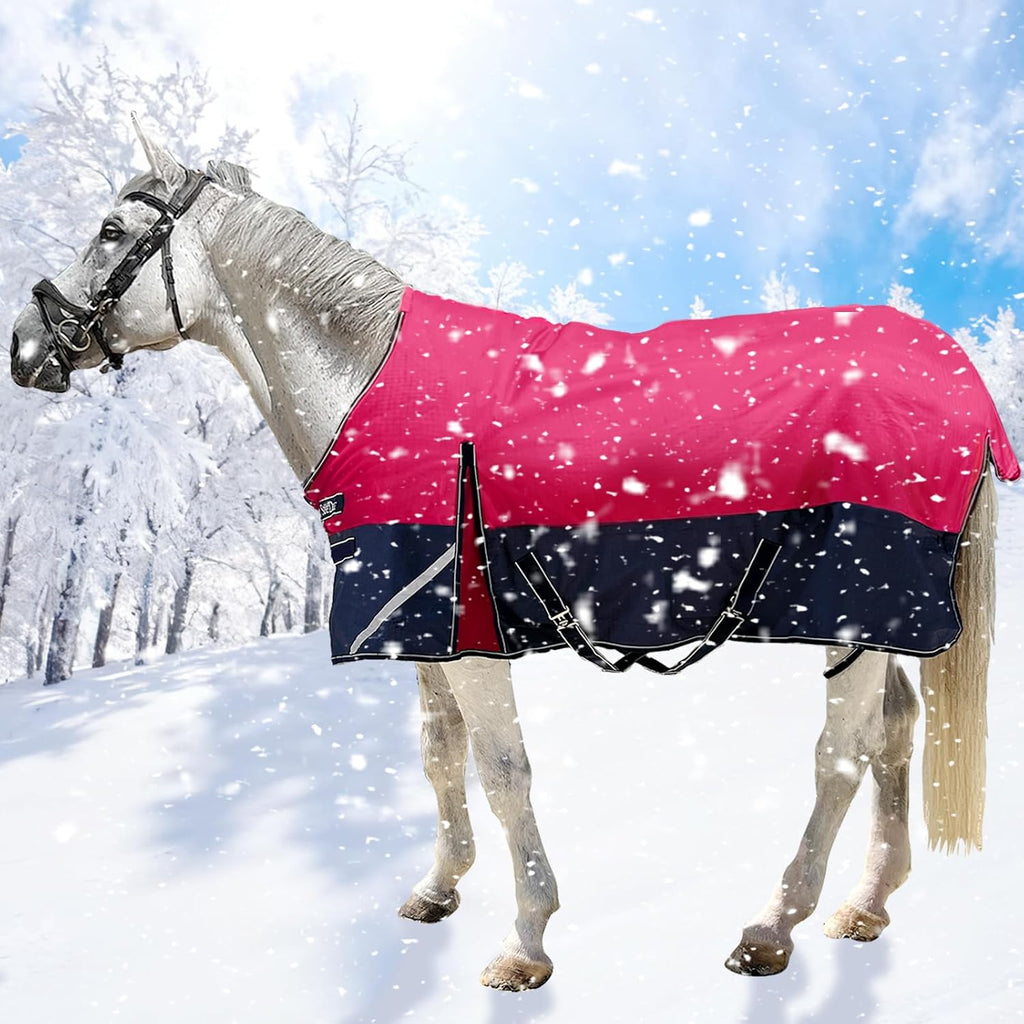 1200D Horse Blanket Turnout Sheet Waterproof and Breathable Lightweight/Medium Fill,Horse Turnout Rug for Real Horses, with Reflective Strips Design (Dark Blue, 81'') - Image 10