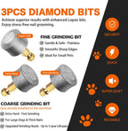 Professional cordless pet grooming kit showing different grinding ports.