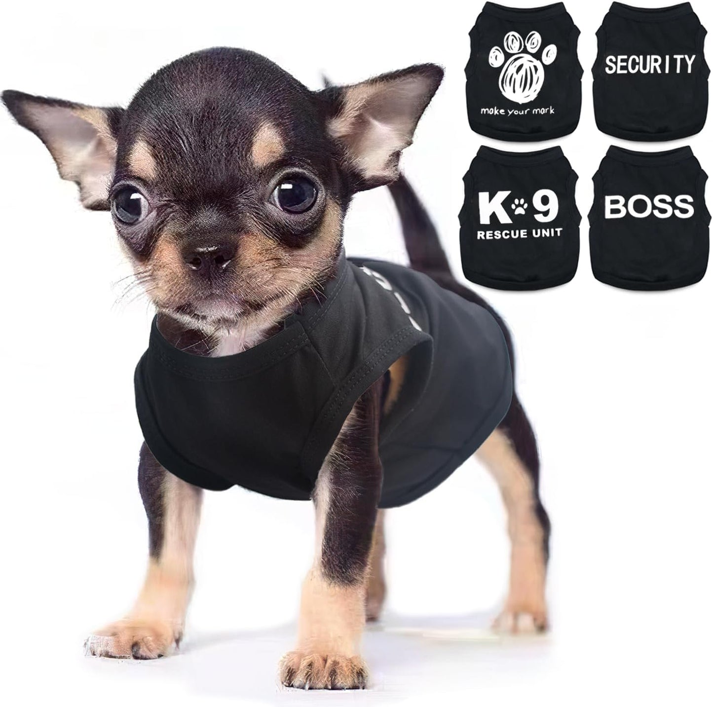 Uswalnna 4 pieces chihuahua clothes front view black security shirt