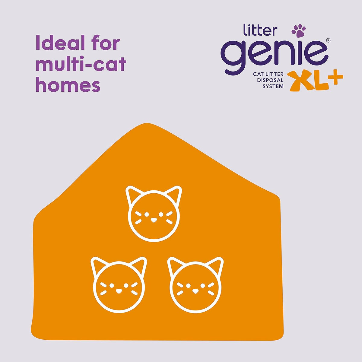 Litter Genie XL Plus Pail placed neatly next to a standard cat litter box in a modern bathroom setup showing its compact size.