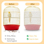 White mesh birdcage guard installed on a square parrot cage