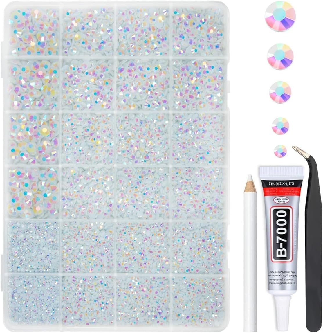 Qiipii White AB resin rhinestones kit with storage box and tools