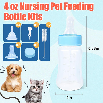 DEMORA Kitten Bottle Feeding Kit, Graduated Nursing Feeding Bottles for Pet Kitten Puppy Hamster Rabbit with Two Kinds of Replaceable Nipples Feeder (Clear, 4 oz) - Image 7