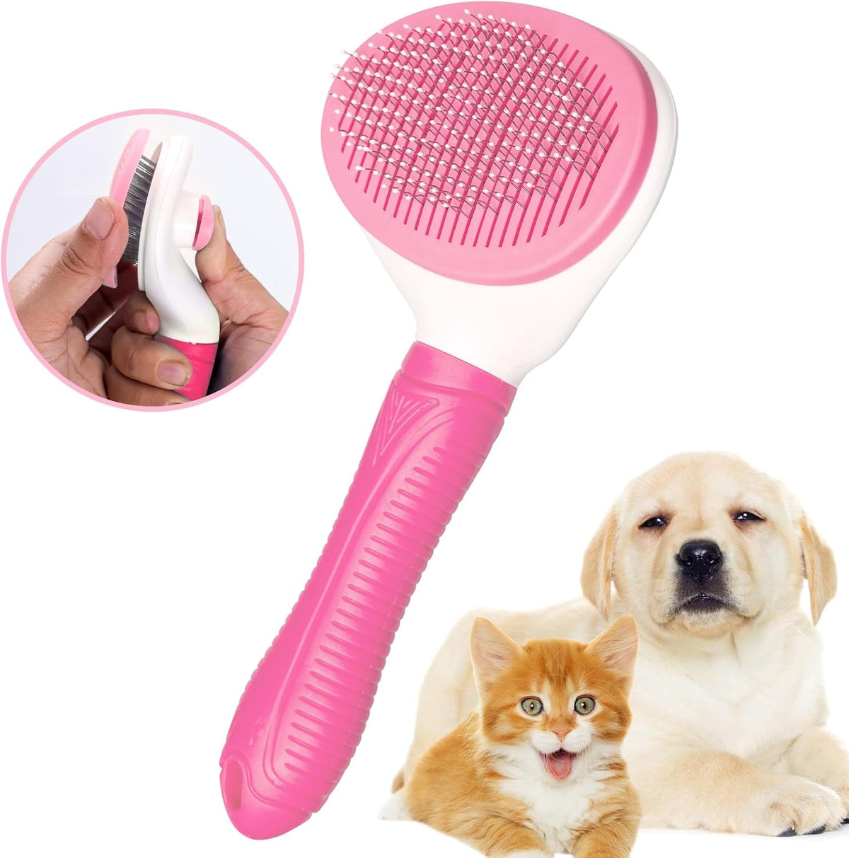 Packaging view of the authentic USA imported Aogeili self cleaning pet brush