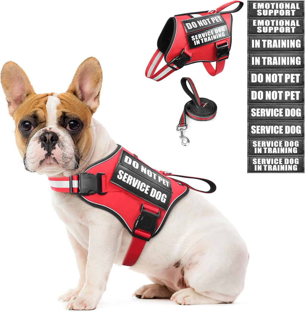 Service Dog Vest Harness and Leash Set+10 Patches,No Pull&Adjustable Reflective Dog Harness with Soft Padded Handle for Training/Everyday,Fit Small/Medium/Large/Extra-Large Dogs(Red M) - Image 10