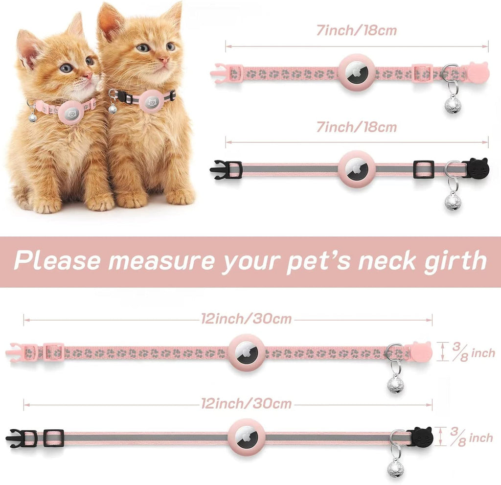 Pink nylon breakaway kitten collar adjusted to minimum seven inch size specification