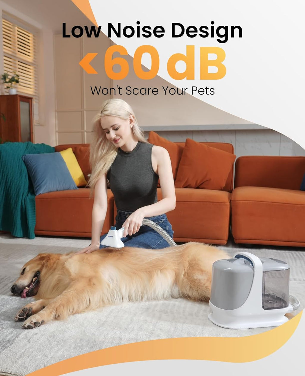 Oneisall de-shedding brush and slicker tool kit connected to the flexible vacuum hose.