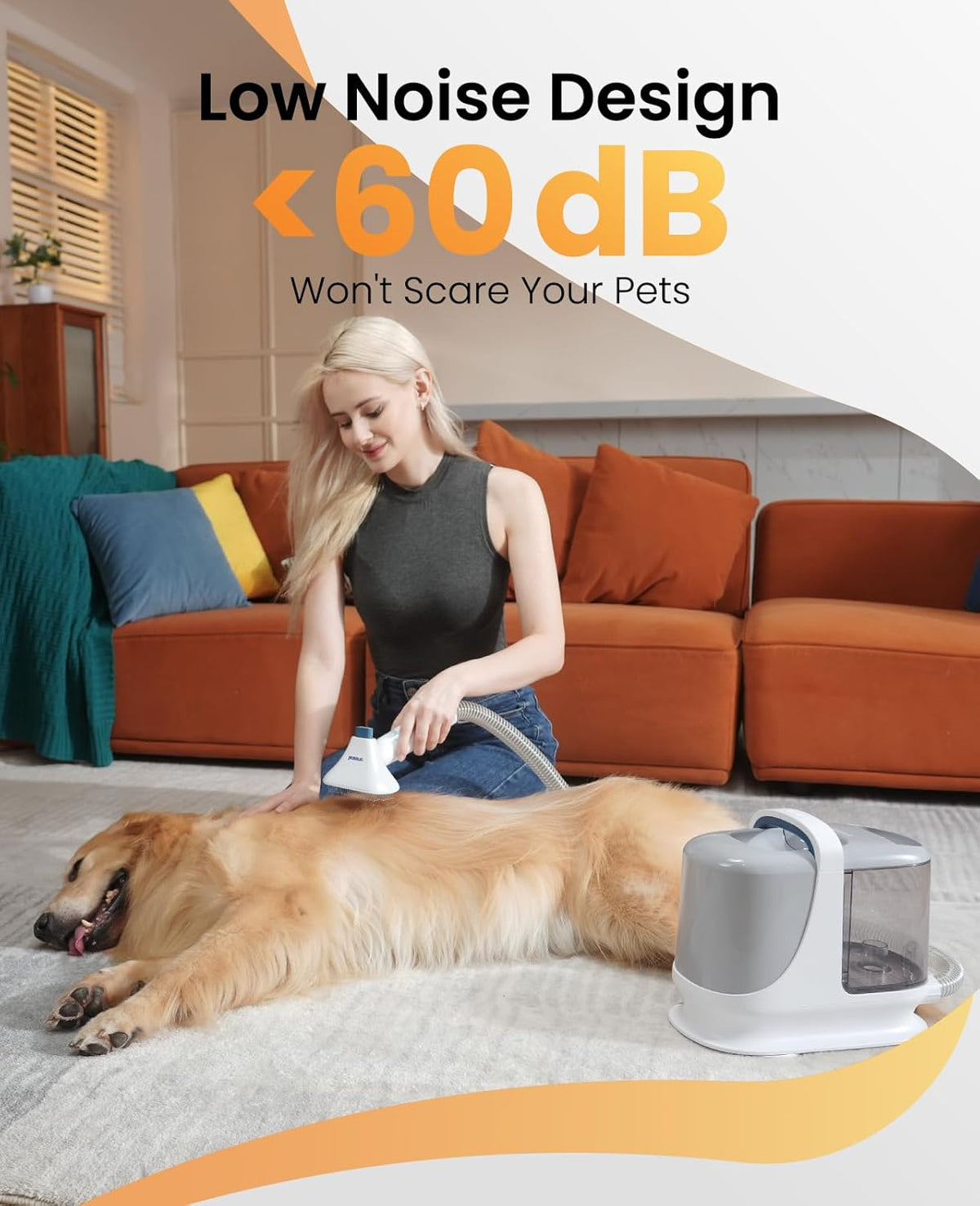 Oneisall de-shedding brush and slicker tool kit connected to the flexible vacuum hose.