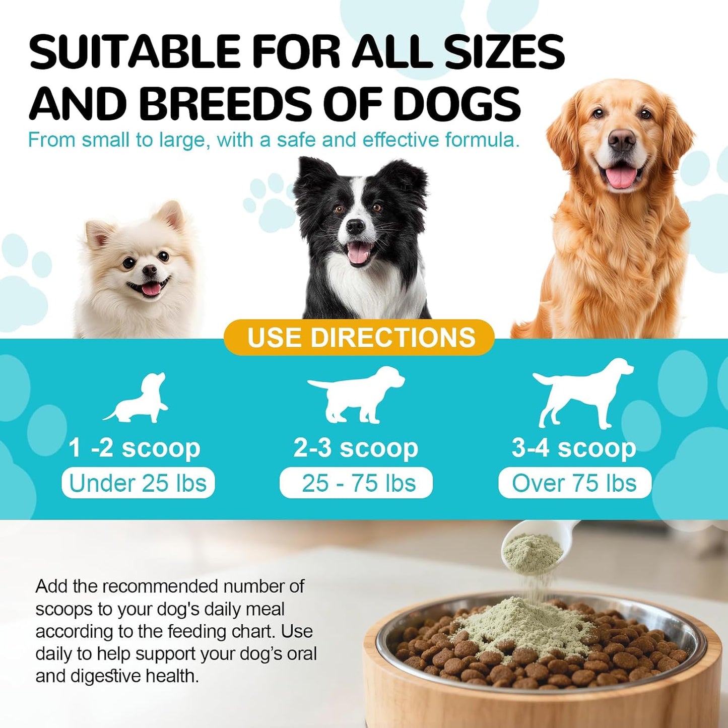 Petrivium oral hygiene powder for dogs showing texture of the teeth cleaner.