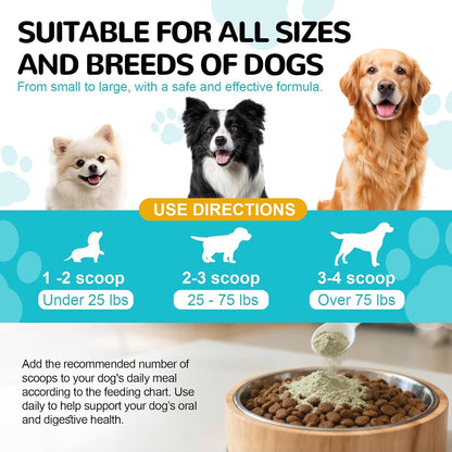 Petrivium oral hygiene powder for dogs showing texture of the teeth cleaner.