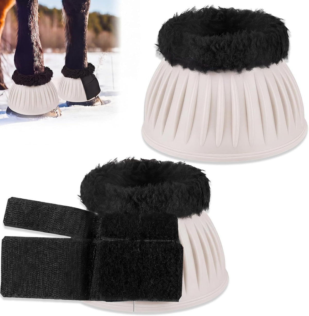 Abbylike imported horse equipment pair laid flat to show reliable quick wrap straps.