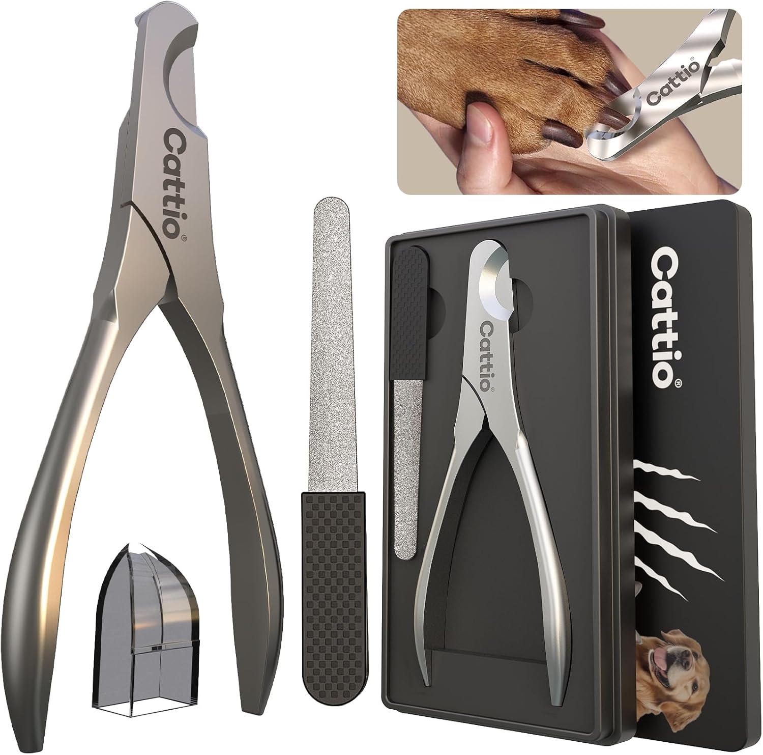 Cattio dog nail clippers showing ergonomic handles for grip